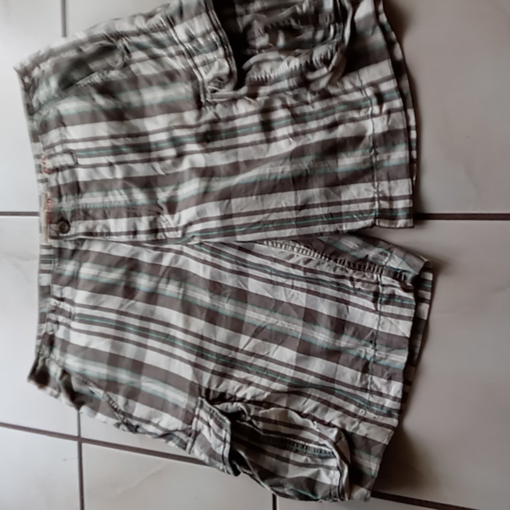 Mossimo Supply Co Men's Cargo Shorts Plaid Brown n Cream w Mint Stripe SZ 38